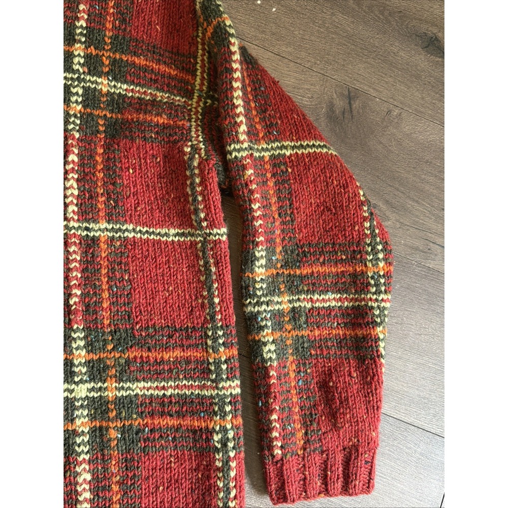 LRL Ralph Lauren Sweater Hand Knit‎ Wool Laine Red Plaid Quarter Zip Small Ski - Picture 4 of 14